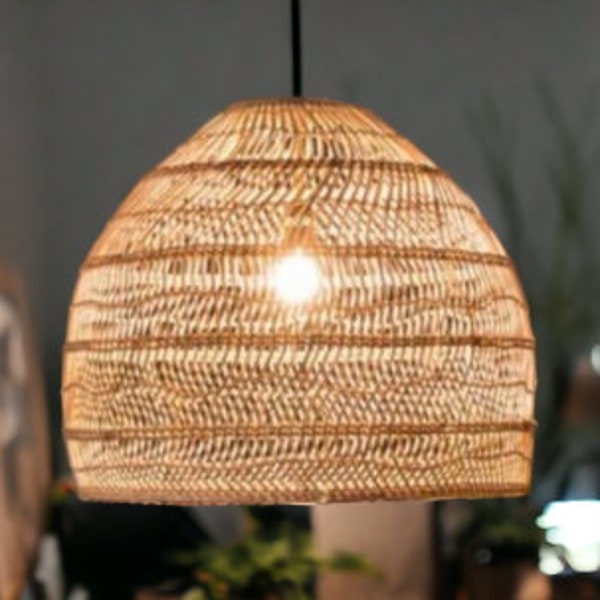 Ametasia Rattan Pendant Light for Interior Sustainable Lighting. Farmhouse, Boho, Rustic Living Room, Bedroom, Kitchen. Handmade Rattan
