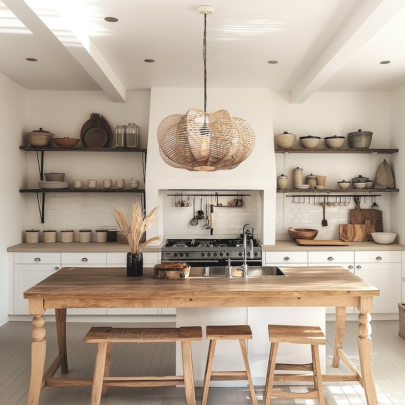 Handgemaakte rotan hanglamp, sterfruitontwerp, duurzame verlichting afbeelding 3