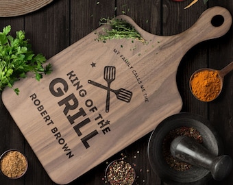 BBQ Cutting Board King of the Grill Personalized Custom Fathers Day Gift Wooden Grill Accessories Gifts for Dad Gift for Him Meat Charcuteri