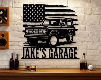 Personalized Vintage Bronco Garage Sign: Custom Metal Car Art