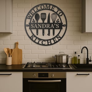 Personalized Kitchen Name Sign Custom Mothers Day Gift for Mom Custom Metal Sign Kitchen sign Mom&#39;s Kitchen Decor Personalized Sign Metal