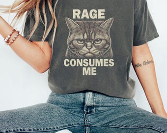 Camiseta divertida con meme de gato desquiciado: camiseta gráfica de estilo vintage