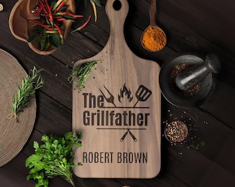 BBQ Cutting Board The Grillfather Personalized Custom Fathers Day Gift Wooden Grill Accessories Gifts for Dad Gift for Him Meat Charcuterie