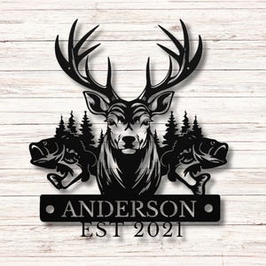 Personalized Deer Metal Cabin Sign: Hunting Family Name Gift