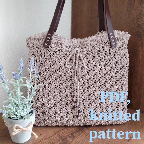 PDF Knitted pattern -  Beige summer bag  \   Knitting project bag pattern tutorial \ Pattern  bag with openwork \ Boho Bag \ Bag Tote