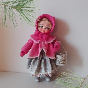 Cotton Christmas tree toy, sculpture girl ,  New Year decor , Christmas souvenir cotton wool doll , Spun cotton Christmas vintage ornament