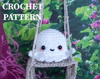 Patrón de ganchillo de fantasma en columpio, amigurumi de Halloween, decoración de coche (PDF)