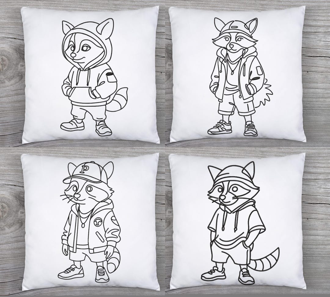 Bundle of 4 Hip Hop Raccoon, Cartoon Embroidery Designs 5 Sizes ...
