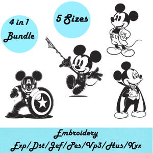 Superhero Mickey Embroidery Pack, Spider Mouse and Captain America Designs, Vampire Mickey, 5 Sizes
