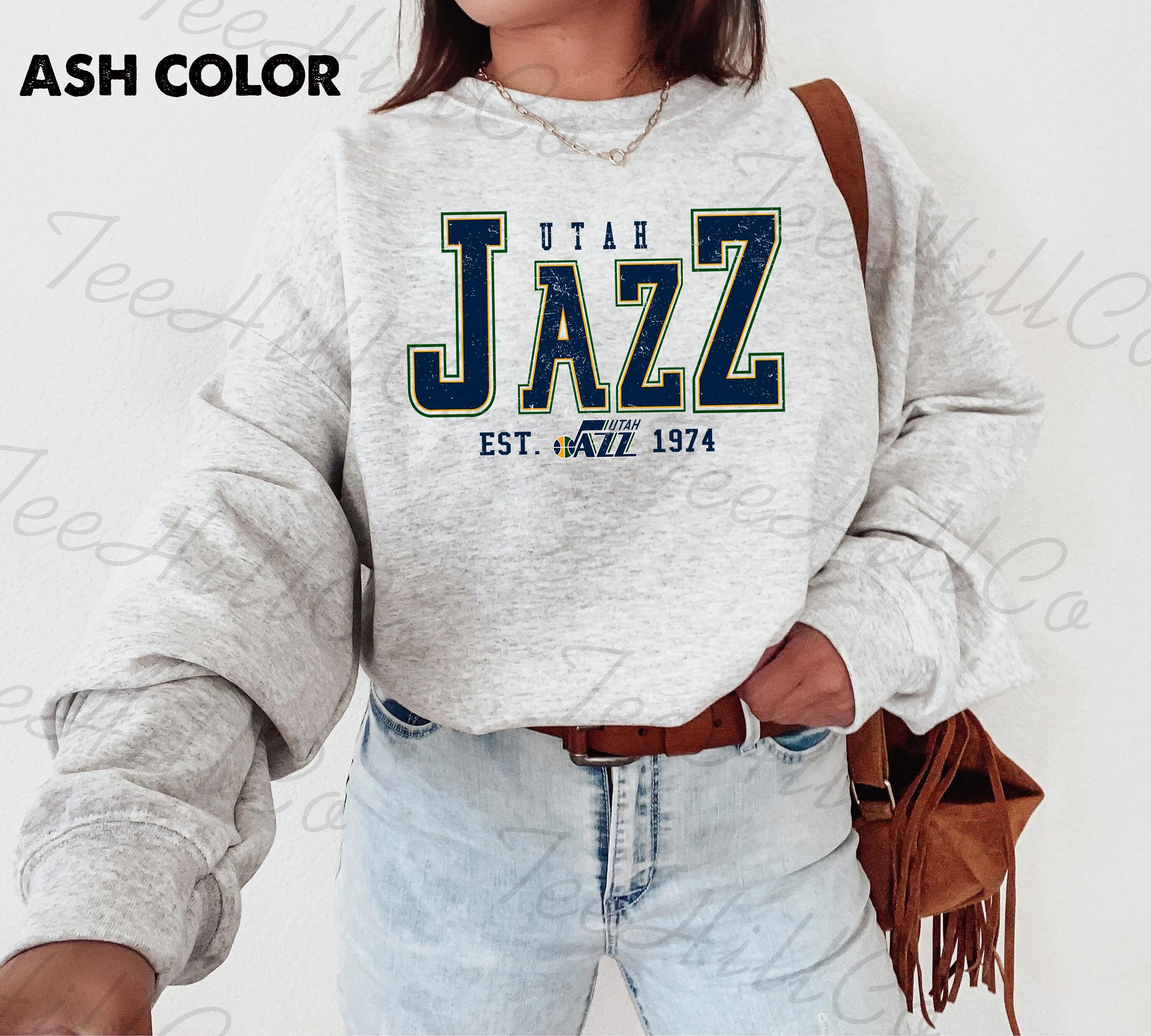 Vintage 90s Utah Jazz Sweatshirt Mens Large Nutmeg Mills NBA Embroidered  Gray