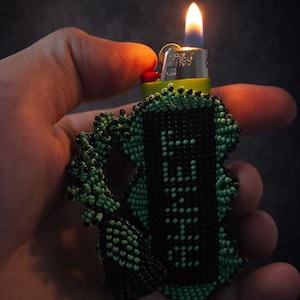 Personalized Beaded Lighter Case, Name Custom Lighter Cover, Handmade Beadwork Lighter Holder with Tassel, Gift for Him Her