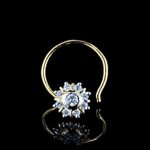 Dainty White Round Cut Cluster Lab Grown Diamond Nose Pin | Solid Gold Diamond Nose Pin | Floral Style Nose Stud | Anniversary Gift Jewelry