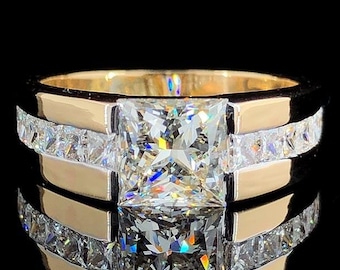 New Princess Cut Lab Grown Diamond Solitaire Ring Wedding Gift Channel Set Ring Engagement Gift Ring For Him Men's Jewelry Square Cut Ring