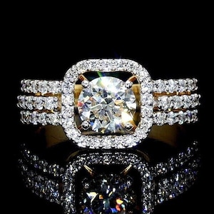 1.00Ct Round Cut Halo With Triple Split Shank Lab Grown Diamond Ring | Bridal Wear Ring | Anniversary Gift Ring | Engagement Ring For Women
