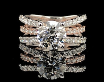 Fancy White Round Cut Lab Grown Diamond Ring Triple Split Shank Two Tone Ring Party Wear Ring Bridal Wear Jewelry Collection Designer Ring