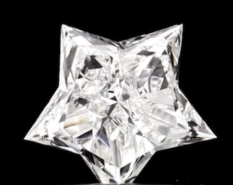 May include: A clear, faceted, star-shaped diamond gemstone.
