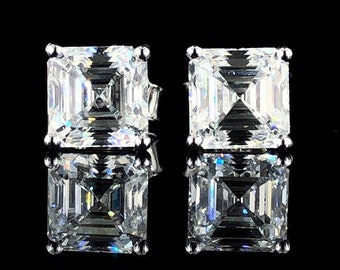 White Asscher Cut Lab Grown Diamond Stud Earrings Anniversary Gift Earrings For Bridal Square Shape Earrings  4 Prong Basket Set Earrings