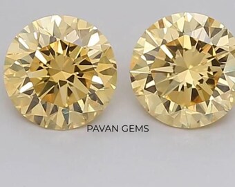 Yellow Round Cut Lab Grown Diamond | Loose Diamond Pairs For Earring | Diamond For Birthday Gift Or Wedding Jewelry | Custom Size Available