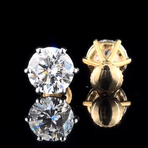 White Round Cut Moissanite Stud Earrings | Solitaire Diamond 6 Prong Stud Earrings | Engagement Gift For Fiancee | Anniversary Gift Earring