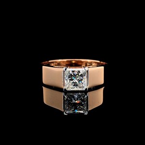 New 1.00Ct Princess Cut Solitaire Moissanite Ring | Men Engagement Ring |  Proposal Gift Ring | Statement Jewelry | Men's Jewelry Collection
