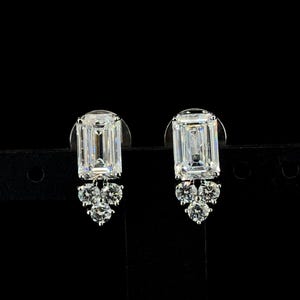 White Emerald And Round Cut Lab Grown Diamond Earrings | Wedding Gift Earrings | Special Occasion Wear Earrings | Engagement Gift Earrings