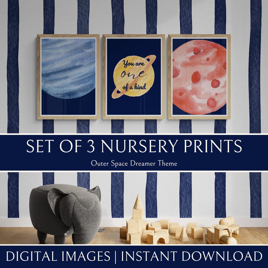 Space Nursery Wall Art Set of 3 | Planet Nursery Prints | Colourful ...