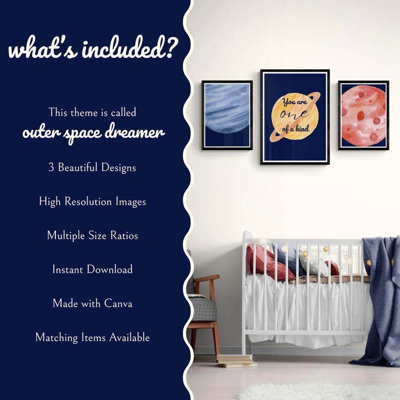 Space Nursery Wall Art Set of 3 | Planet Nursery Prints | Colourful ...