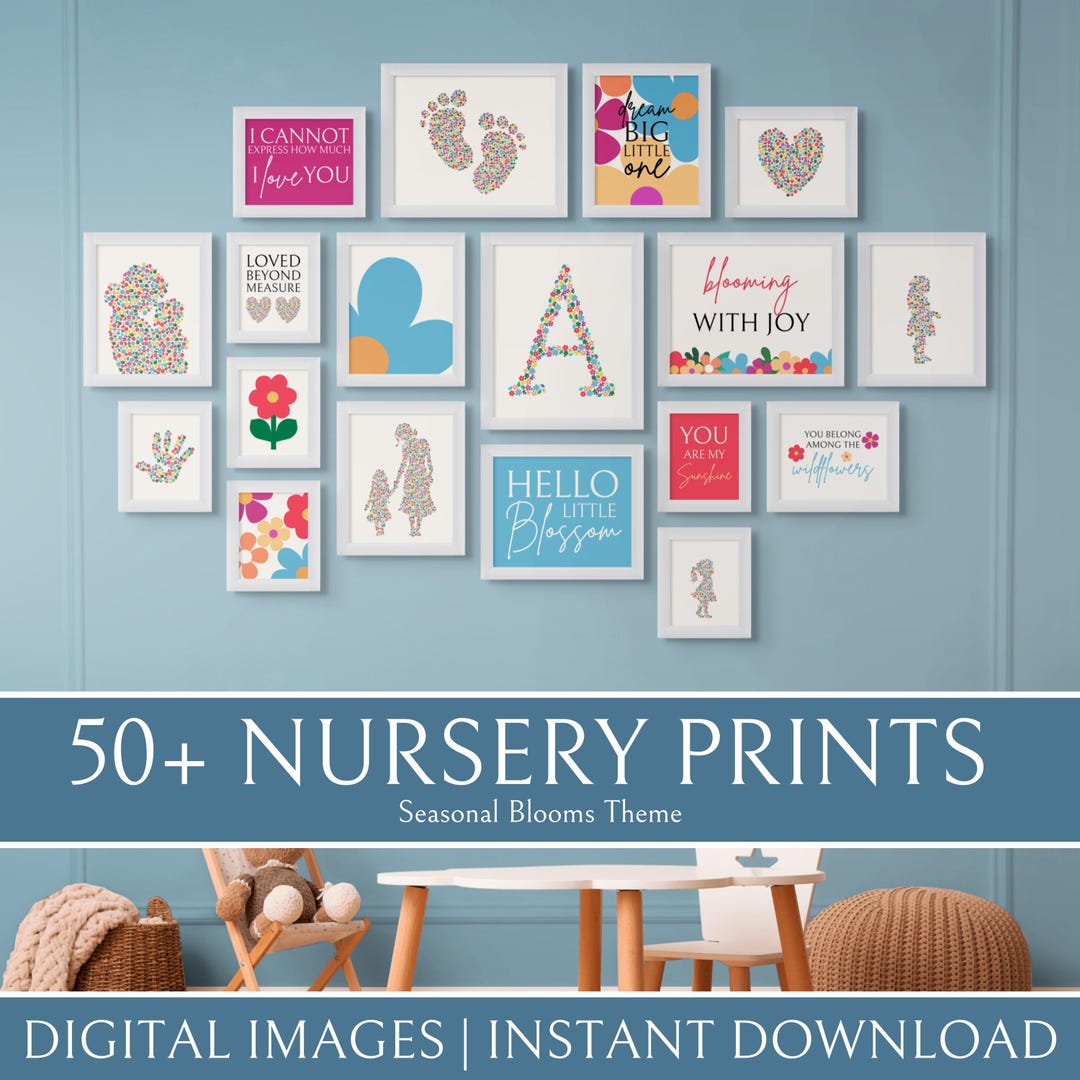 Nursery Gallery Wall Art Set | Seasonal Flower Nursery Prints ...