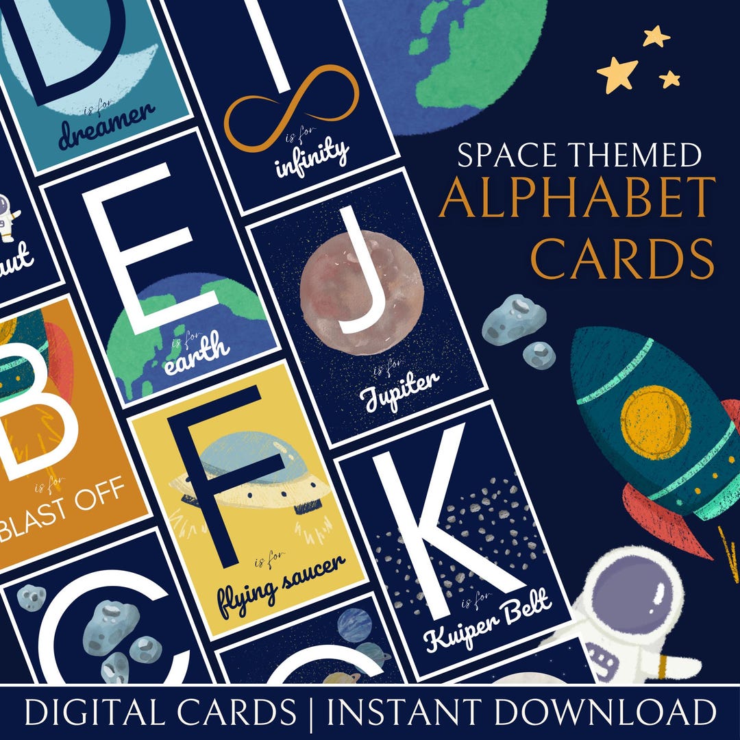 Outer Space Alphabet Cards | Space ABC Flash Cards | Astronaut Rocket ...