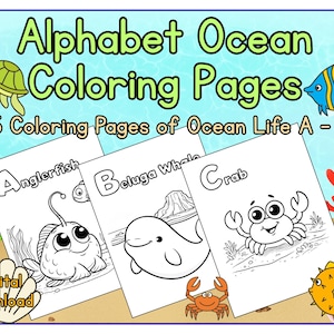 Alphabet Ozean Malvorlagen | 26 Blatt A -Z | Druckbar Bild 1
