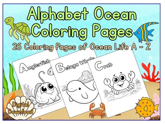 Alphabet Ocean Coloring Pages | 26 Sheets A -Z | Printable