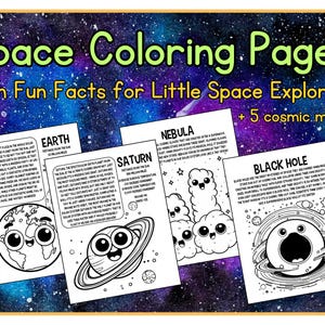 Space Coloring Pages | Fun Facts & Mazes for Kids | 30 Pages | Printable image 1