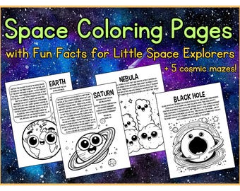 Space Coloring Pages | Fun Facts & Mazes for Kids | 30 Pages | Printable
