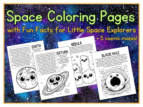 Space Coloring Pages | Fun Facts & Mazes for Kids | 30 Pages | Printable