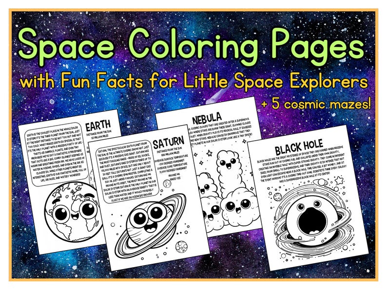 Space Coloring Pages | Fun Facts & Mazes for Kids | 30 Pages | Printable image 1