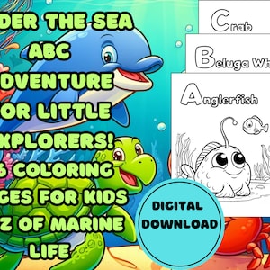 Under The Sea ABC Coloring Pages: Ocean Animals (Digital Download)
