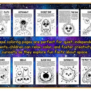 Space Coloring Pages | Fun Facts & Mazes for Kids | 30 Pages | Printable image 3