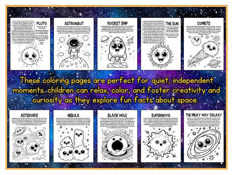 Space Coloring Pages | Fun Facts & Mazes for Kids | 30 Pages | Printable image 3