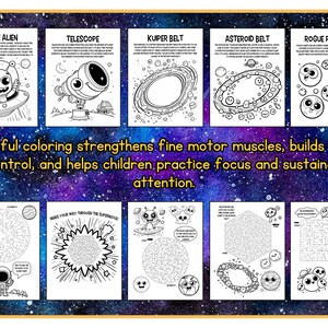 Space Coloring Pages | Fun Facts & Mazes for Kids | 30 Pages | Printable image 4