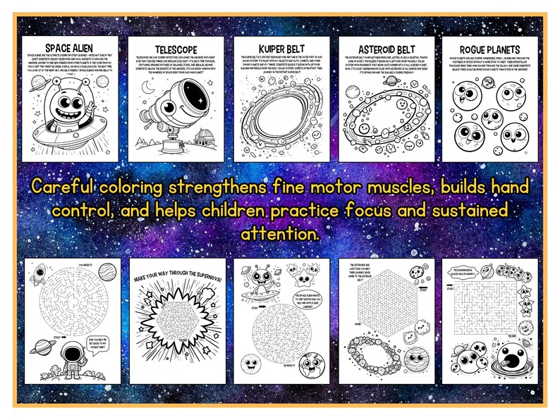 Space Coloring Pages | Fun Facts & Mazes for Kids | 30 Pages | Printable image 4