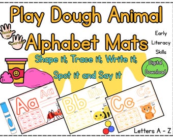 Tapetes de plastilina con el alfabeto de animales: Trazado de letras, motricidad fina (Descarga digital)