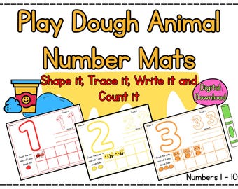 Animal Play Dough Number Mats: Counting Numbers 1-10, Tracing, Fine Motor Skills (Digital Download)