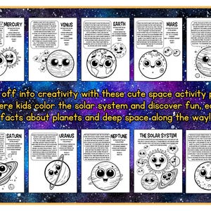 Space Coloring Pages | Fun Facts & Mazes for Kids | 30 Pages | Printable image 2