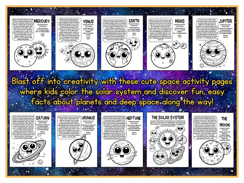Space Coloring Pages | Fun Facts & Mazes for Kids | 30 Pages | Printable image 2
