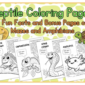 Dibujos para colorear de reptiles / + Anfibios y laberintos / Descarga digital