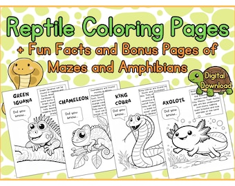 Dibujos para colorear de reptiles / + Anfibios y laberintos / Descarga digital