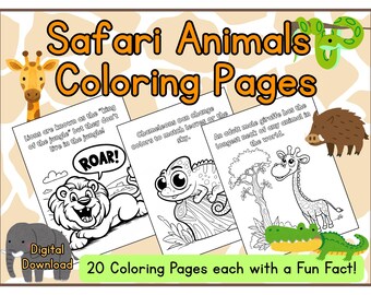 Safari Animals Coloring Pages for Kids: Fun Facts (Digital Download)