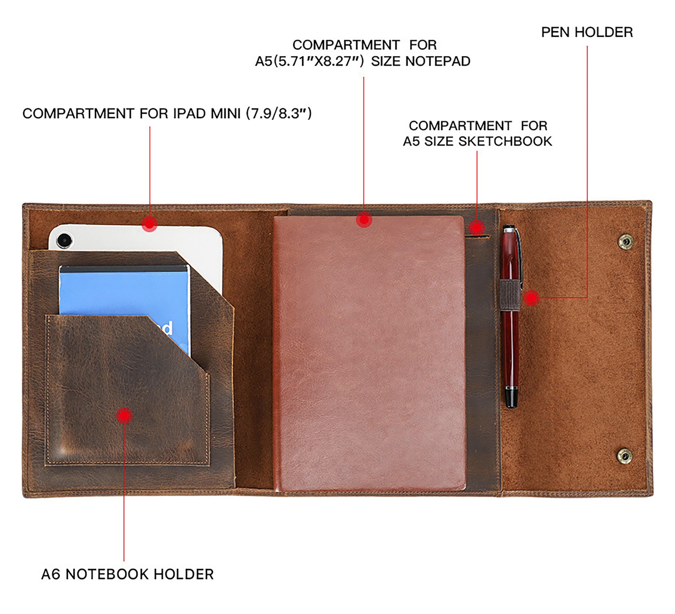 Custom Leather A5 Notebook Case for iPad Mini, Personazlized Leather