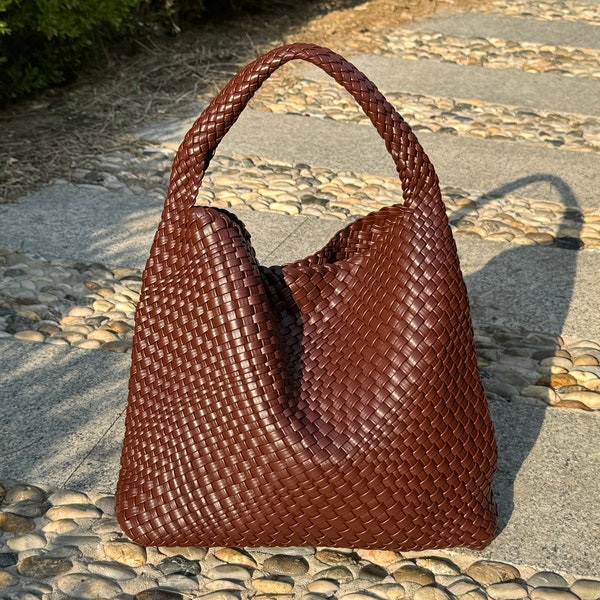 Women's Handwoven Bag, Vegan Leather Women Shoulder Bag, Women Tote Bag, Slouchy Bag Shopping Bag Working Bag Handbag, Birthday Wedding Gift