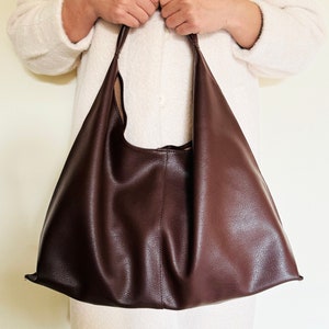 Vegan Leather Women Bag, Fashion Shoulder Bag for Women, Soft Leather Tote bag Working bag, Leather Slouchy Travel Bag Birthday Gift for her image 2